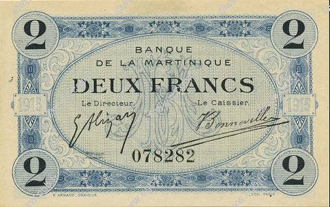 2 Francs MARTINIQUE  1915 P.11 NEUF
