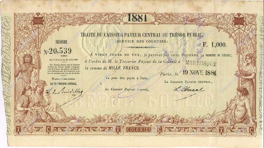 1000 Francs MARTINIQUE  1881 K.371 EBC
