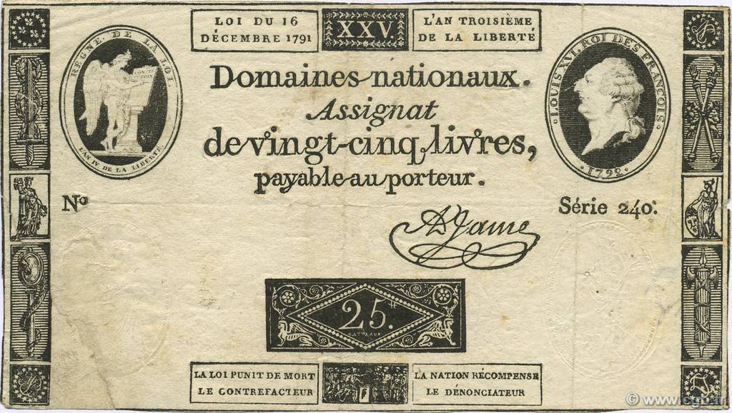 25 Livres FRANCE  1791 Laf.147 TTB