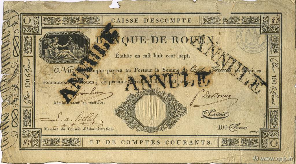 100 Francs Banque de Rouen FRANCE Regionalismus und verschiedenen  1812 F.-- SS