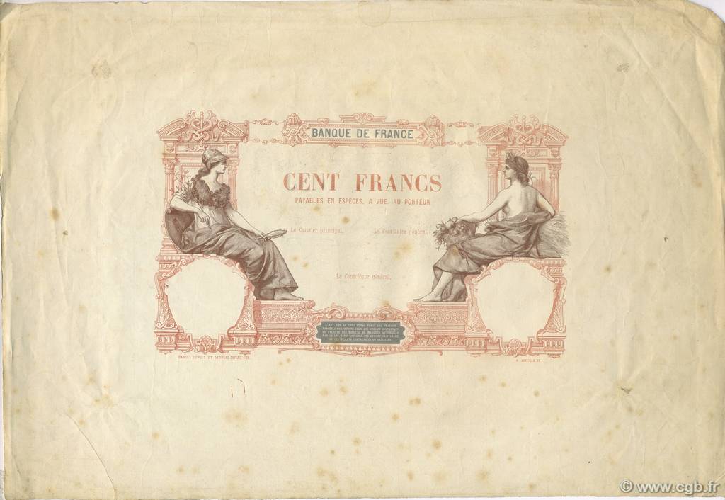 100 Francs type 1892 Réserve FRANCE  1892 F.A51.00 XF