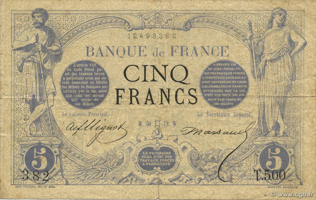 5 Francs NOIR FRANKREICH  1872 F.01.06 S