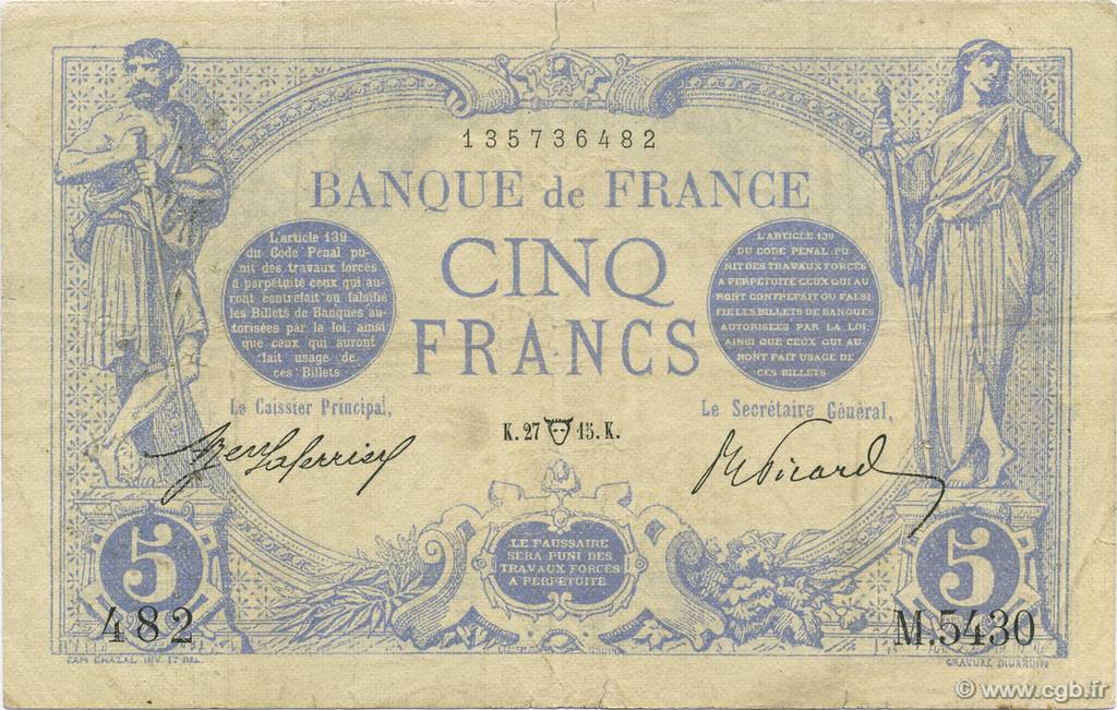 5 Francs BLEU FRANCE  1915 F.02.26 TB+