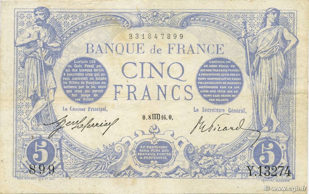 5 Francs BLEU FRANKREICH  1916 F.02.42 SS
