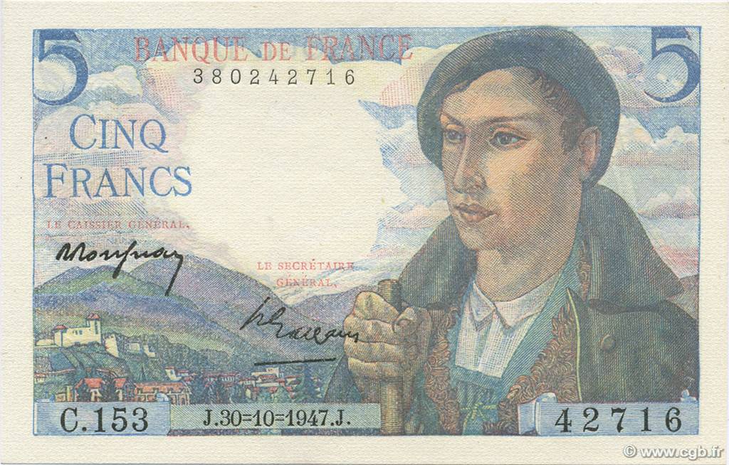 5 Francs BERGER FRANCE  1947 F.05.07 NEUF