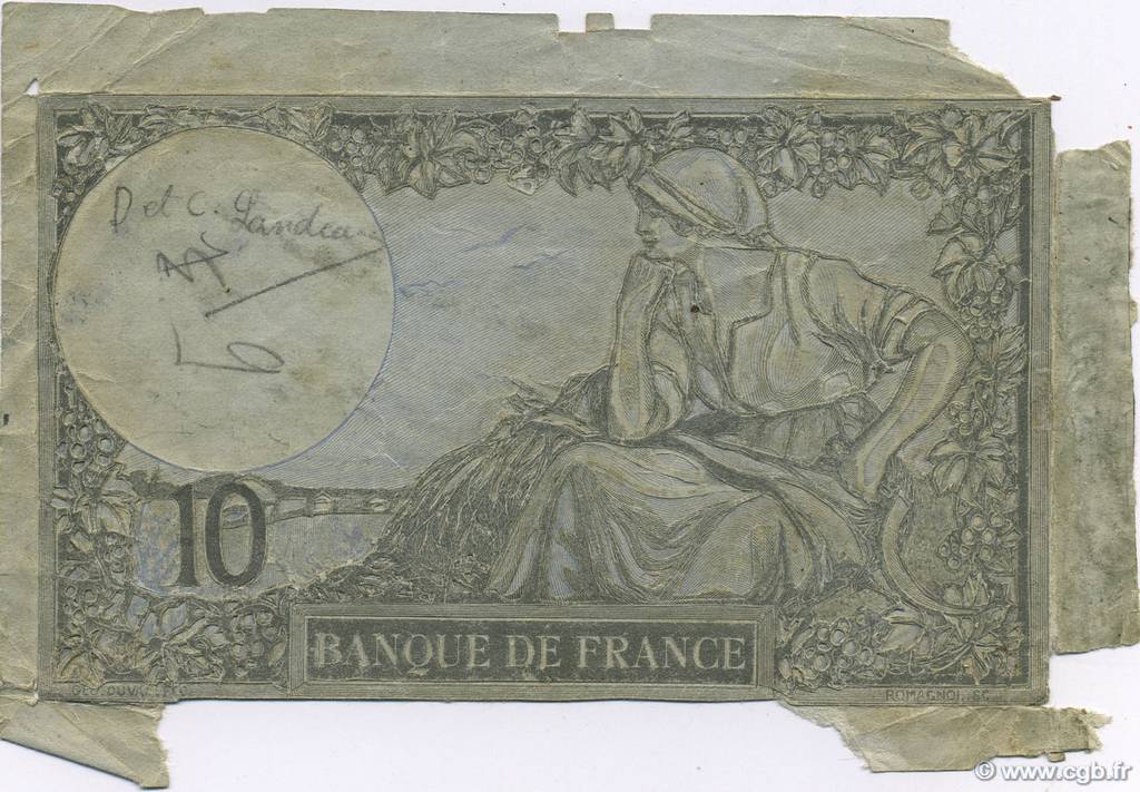 10 Francs MINERVE FRANCE  1917 F.06.00 VF - XF