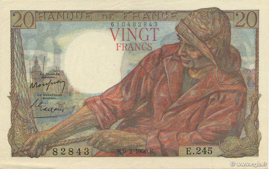 20 Francs PÊCHEUR FRANKREICH  1950 F.13.17 fST