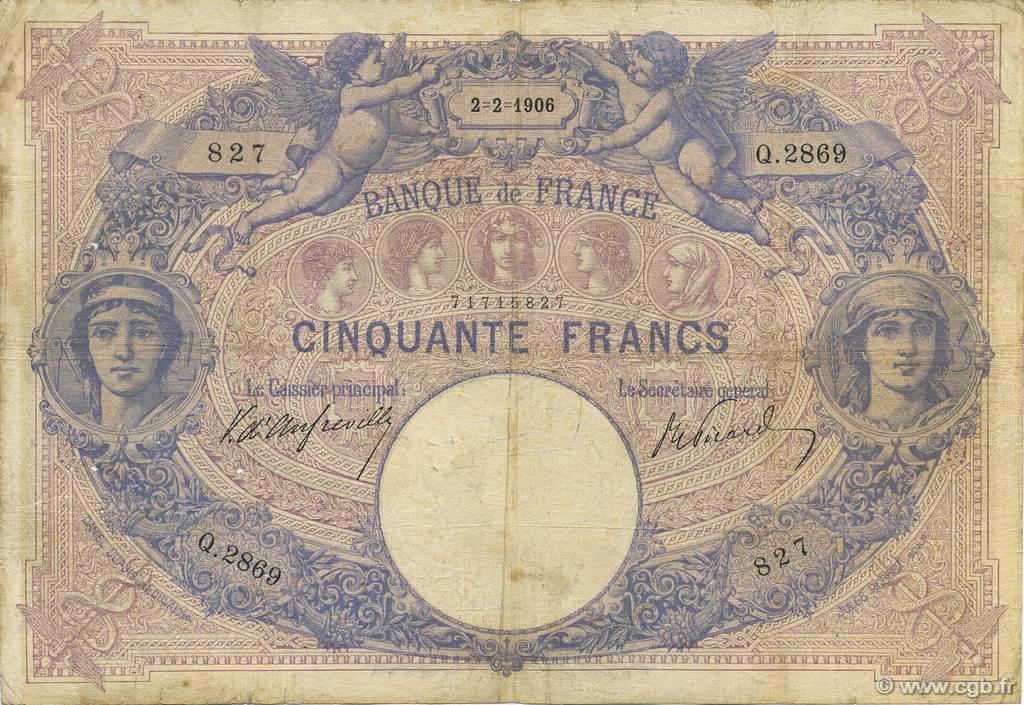 50 Francs BLEU ET ROSE FRANCIA  1906 F.14.18 RC+