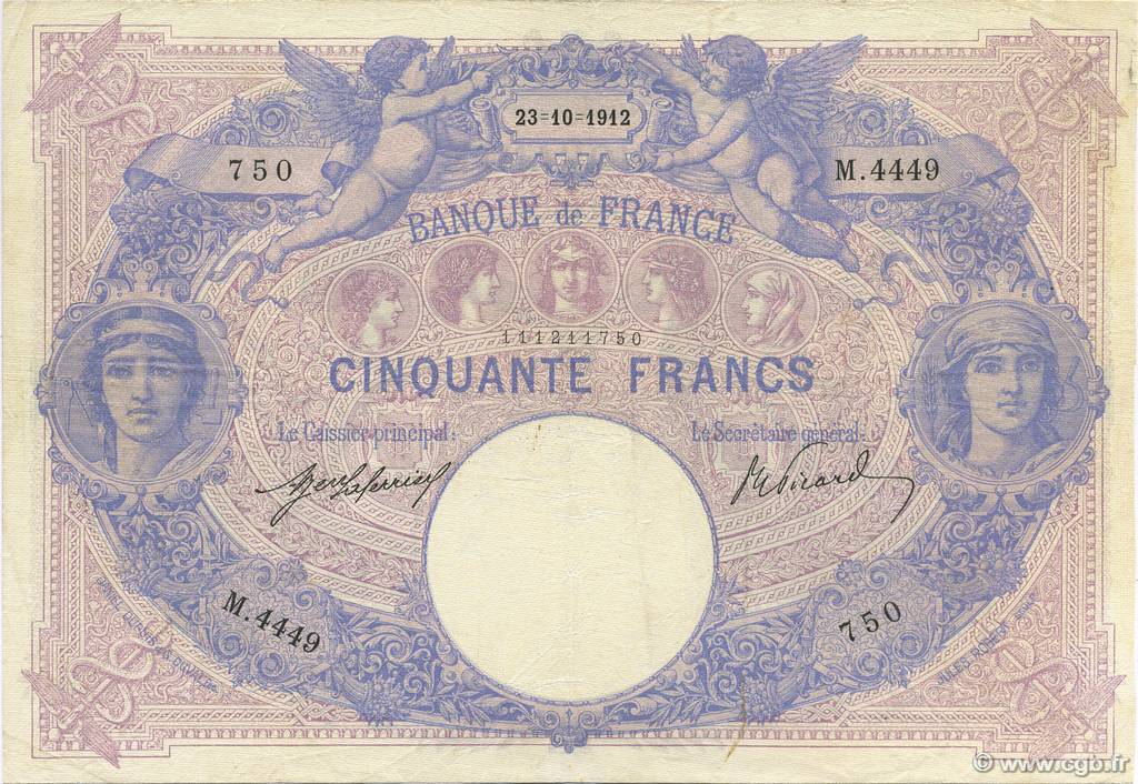 50 Francs BLEU ET ROSE FRANCE  1912 F.14.25 TTB