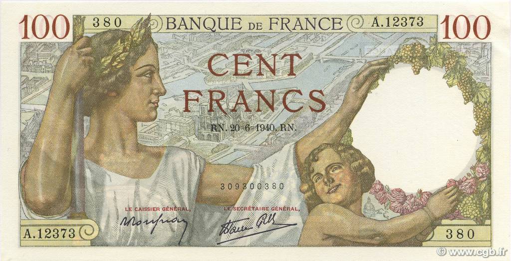 100 Francs SULLY FRANCIA  1940 F.26.32 SC+