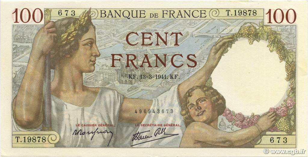 100 Francs SULLY FRANKREICH  1941 F.26.48 fST+