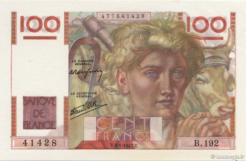100 Francs JEUNE PAYSAN FRANKREICH  1947 F.28.13 fST+