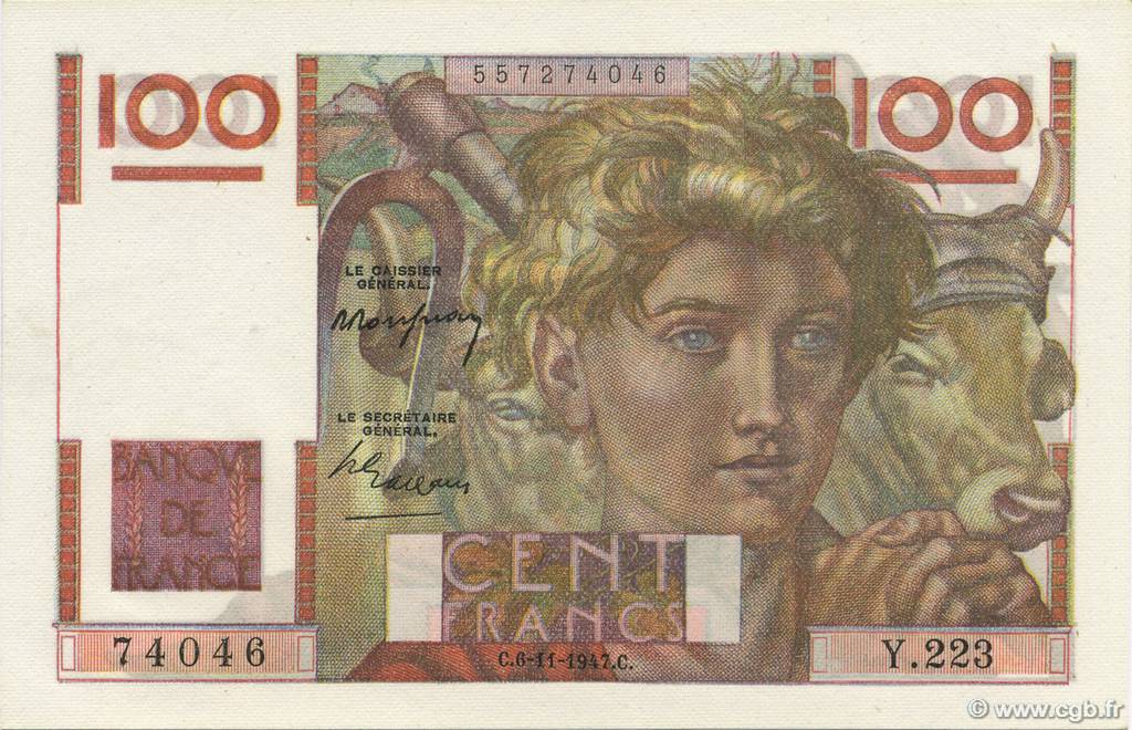 100 Francs JEUNE PAYSAN FRANCIA  1947 F.28.16 FDC