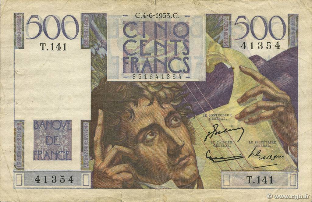 500 Francs CHATEAUBRIAND FRANCE  1953 F.34.12 VF