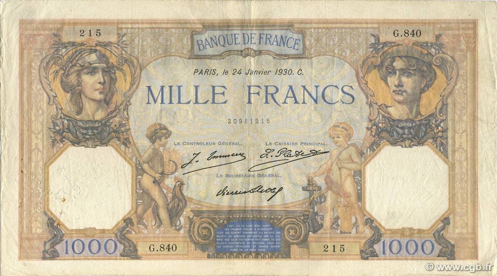 1000 Francs CÉRÈS ET MERCURE FRANCE  1930 F.37.04 F+