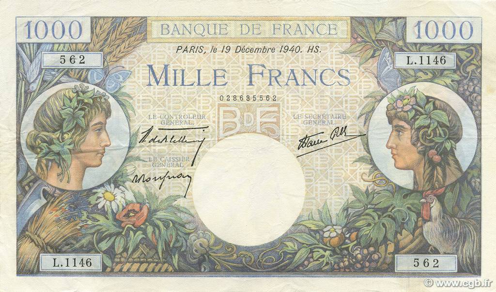 1000 Francs COMMERCE ET INDUSTRIE FRANKREICH  1940 F.39.03 SS