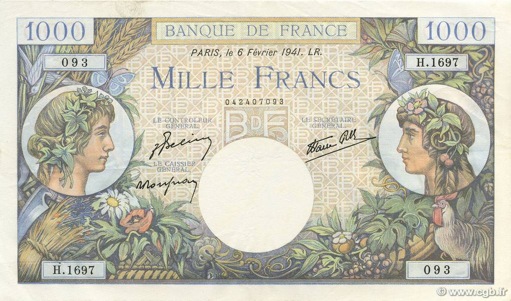1000 Francs COMMERCE ET INDUSTRIE FRANKREICH  1941 F.39.04 VZ