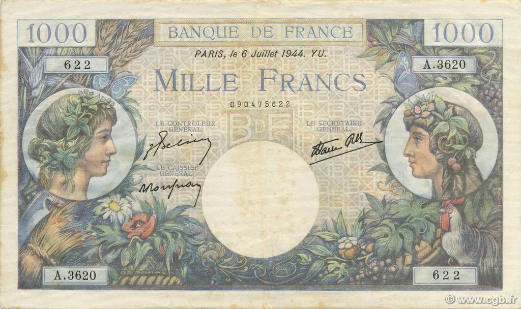 1000 Francs COMMERCE ET INDUSTRIE FRANCIA  1944 F.39.10 MBC+