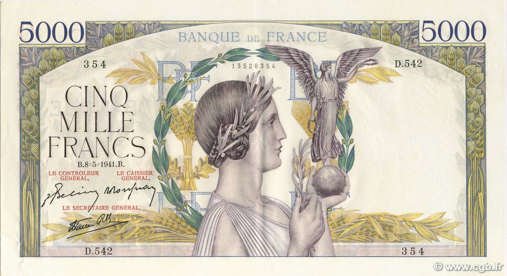 5000 Francs VICTOIRE Impression à plat FRANCE  1941 F.46.21 XF+