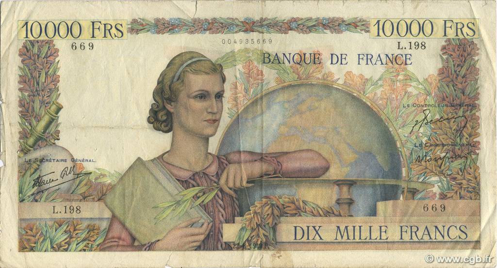 10000 Francs GÉNIE FRANÇAIS FRANCE  1946 F.50.09 F-