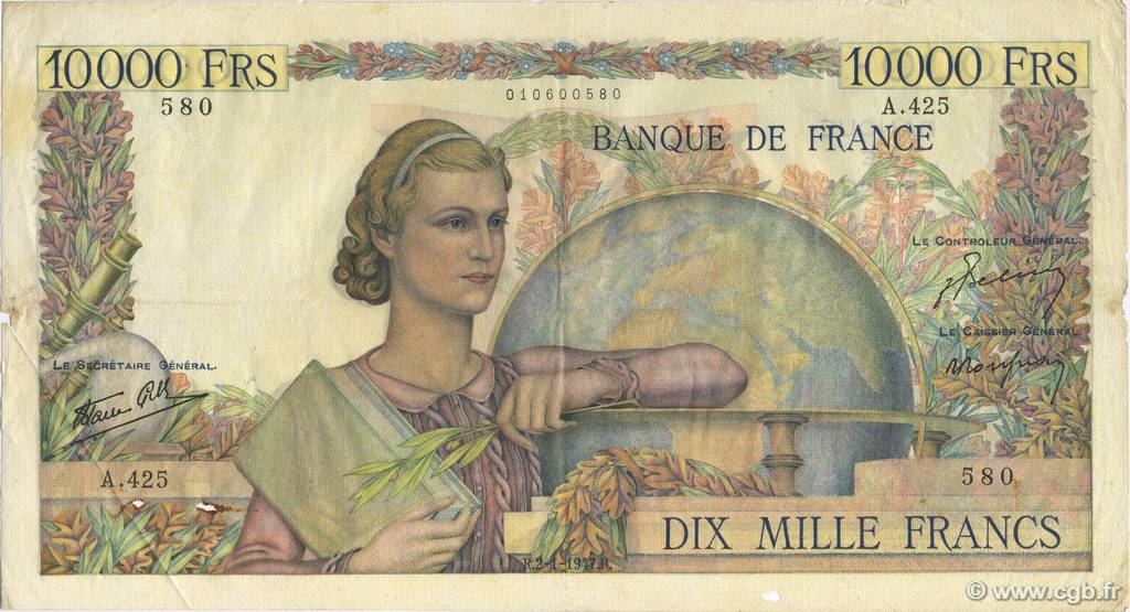 10000 Francs GÉNIE FRANÇAIS FRANCIA  1947 F.50.18 MBC
