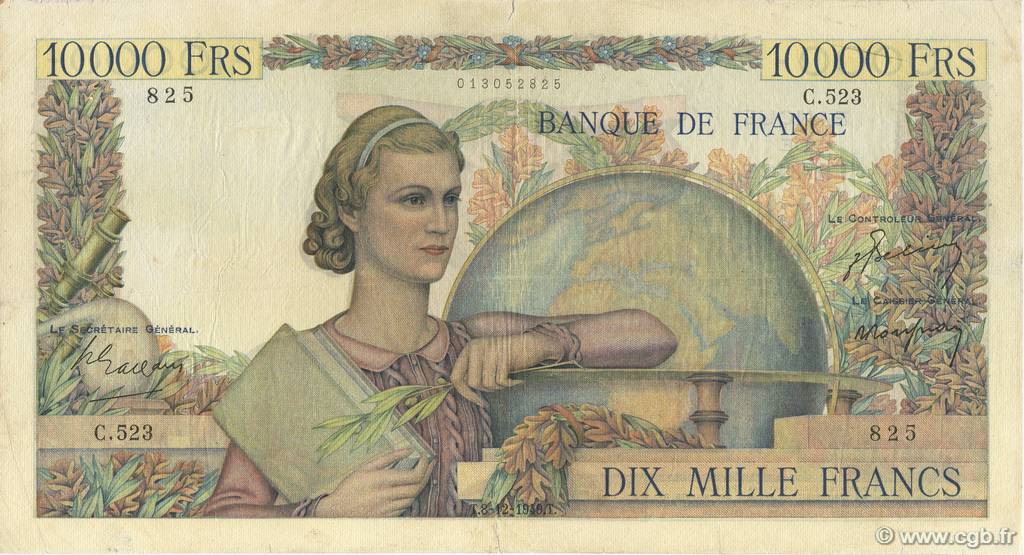10000 Francs GÉNIE FRANÇAIS FRANCIA  1949 F.50.22 q.BB