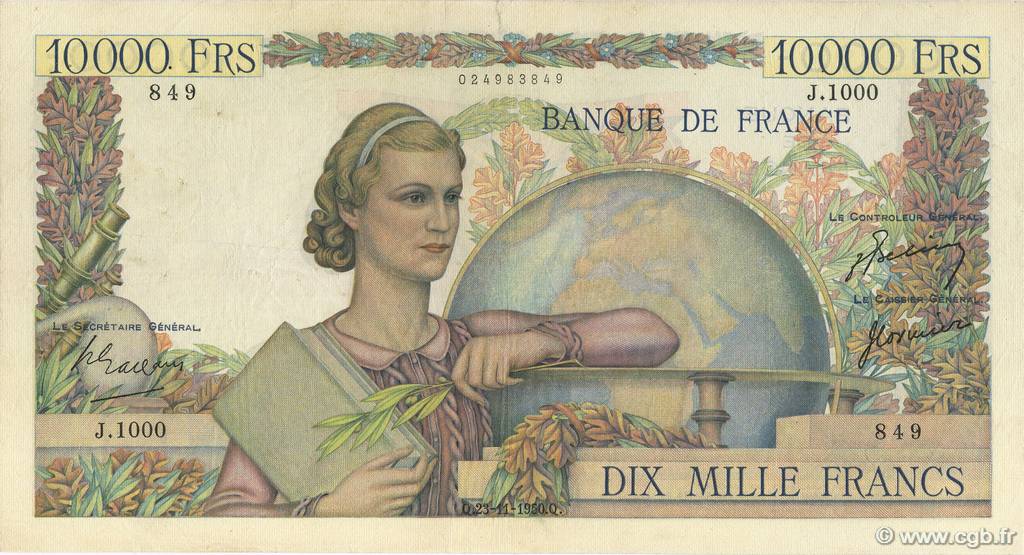 10000 Francs GÉNIE FRANÇAIS FRANCE  1950 F.50.42 F+