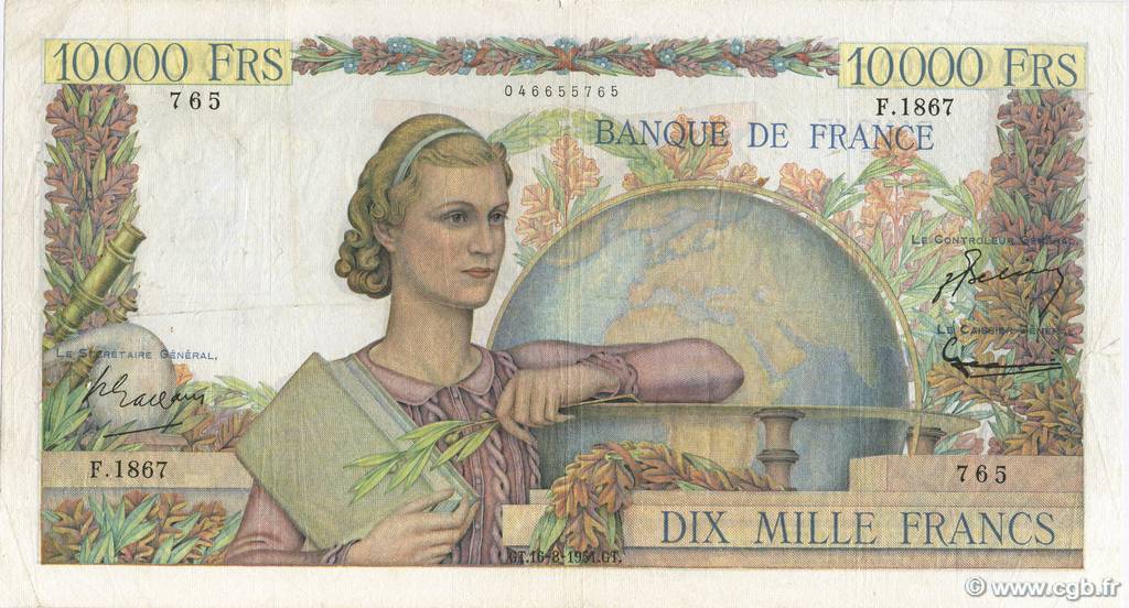 10000 Francs GÉNIE FRANÇAIS FRANCE  1951 F.50.53 TB