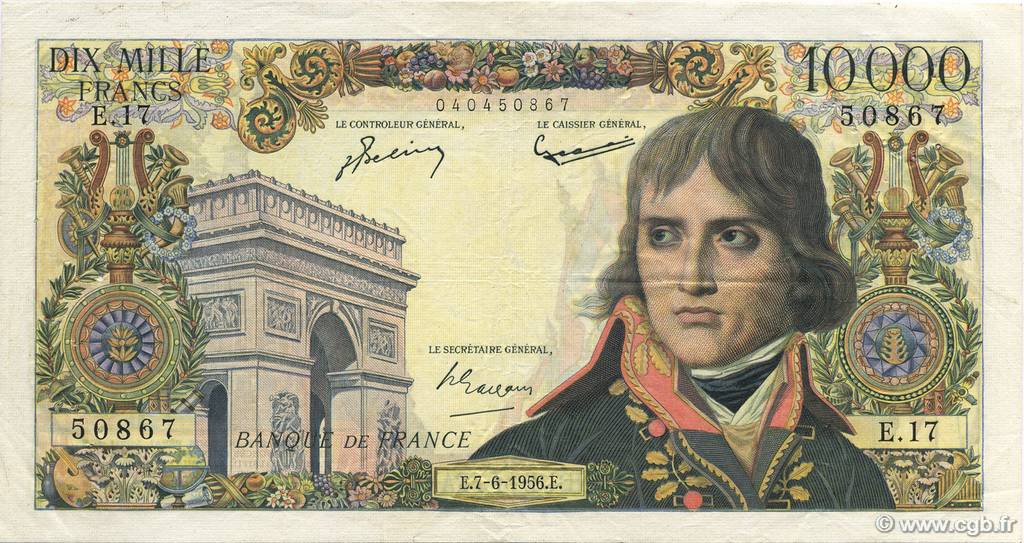 10000 Francs BONAPARTE FRANCIA  1956 F.51.03 MB a BB
