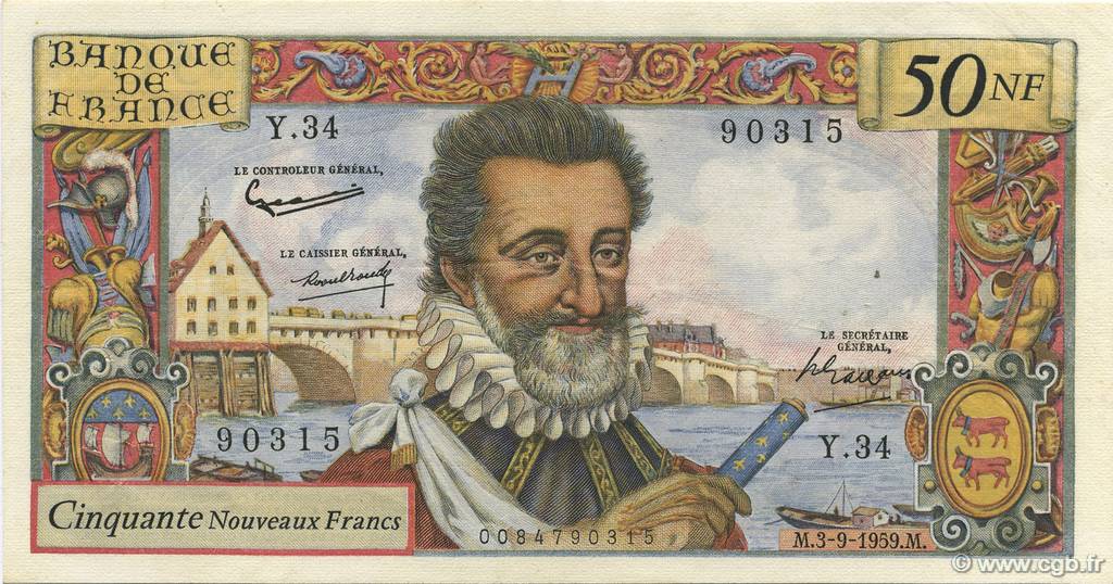 50 Nouveaux Francs HENRI IV FRANCE  1959 F.58.03 pr.SUP