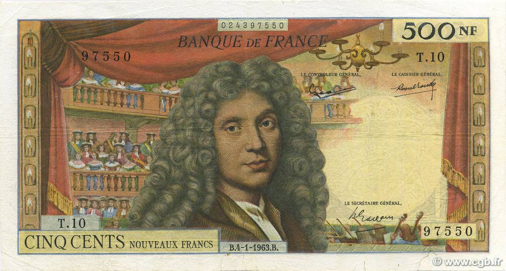 500 Nouveaux Francs MOLIÈRE FRANCE  1963 F.60.04 TB+