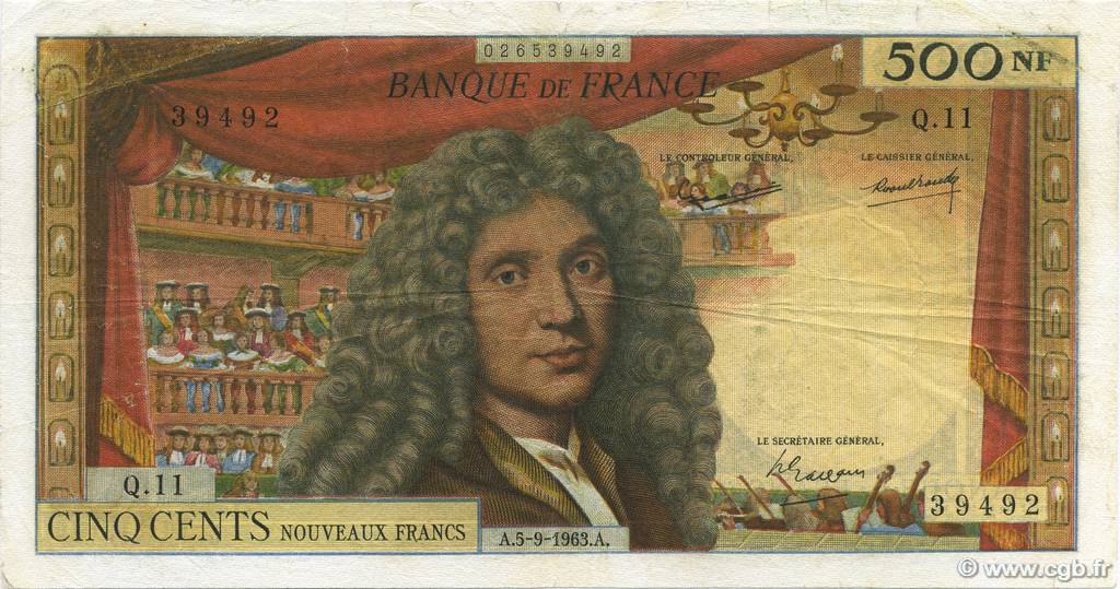 500 Nouveaux Francs MOLIÈRE FRANCE  1963 F.60.05 F+