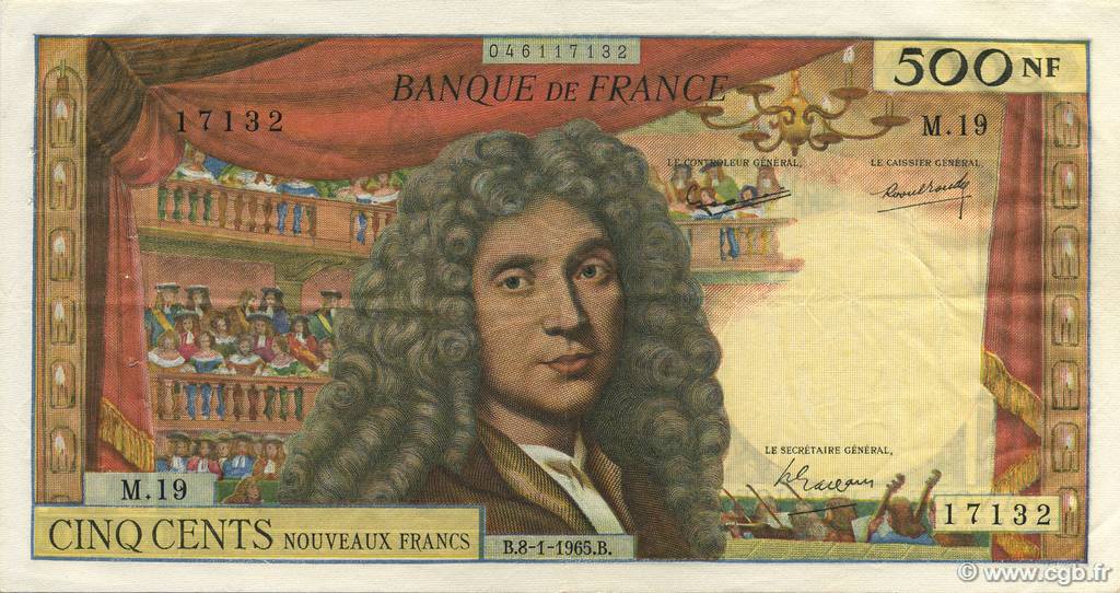 500 Nouveaux Francs MOLIÈRE FRANCE  1965 F.60.08 TTB à SUP