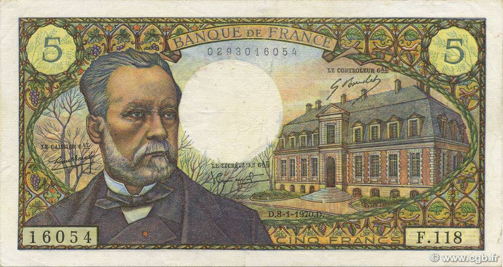 5 Francs PASTEUR FRANCE  1970 F.61.12 SUP