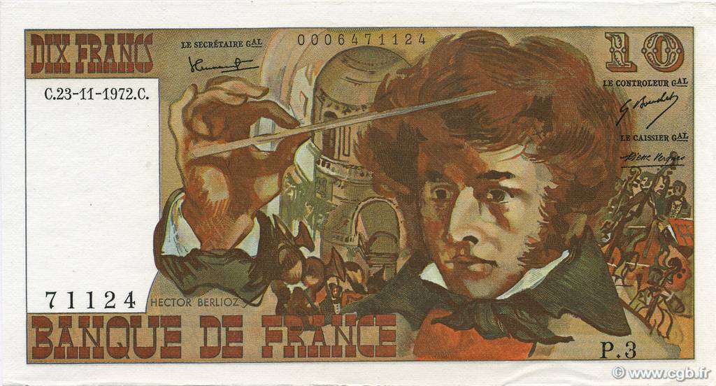 10 Francs BERLIOZ FRANCIA  1972 F.63.01 SC+
