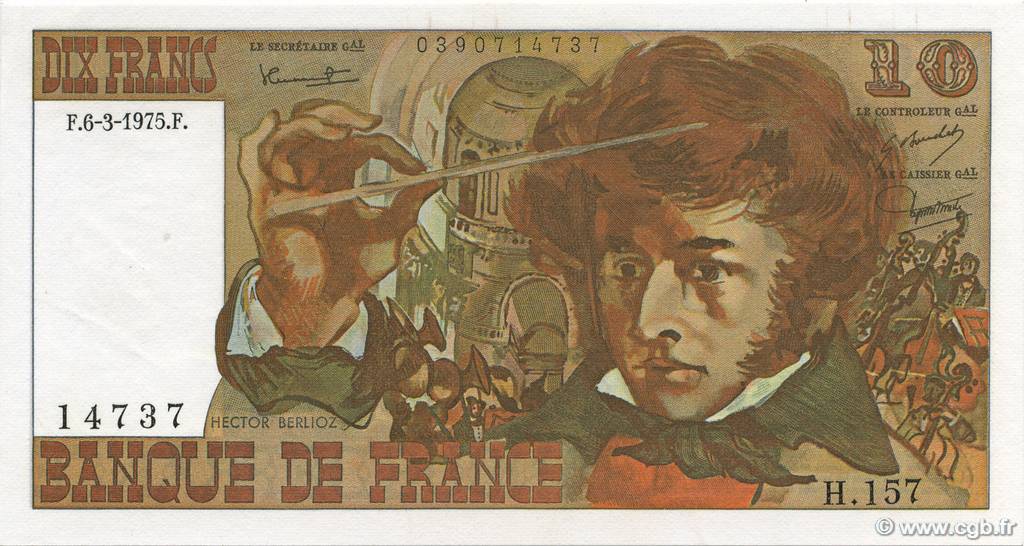 10 Francs BERLIOZ FRANCE  1975 F.63.09 pr.SPL
