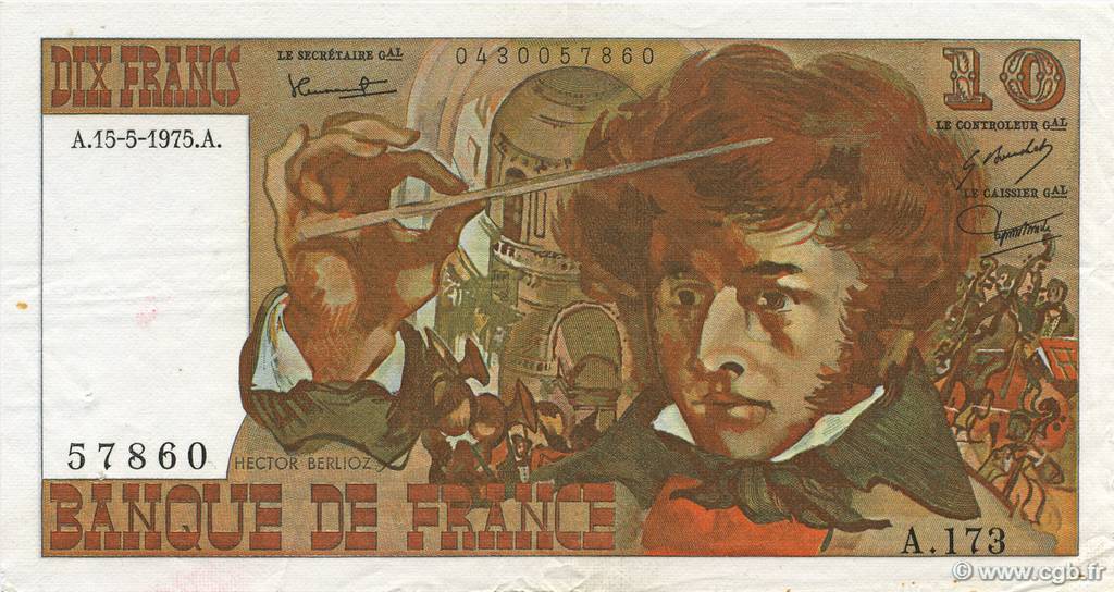 10 Francs BERLIOZ FRANCIA  1975 F.63.10 MBC