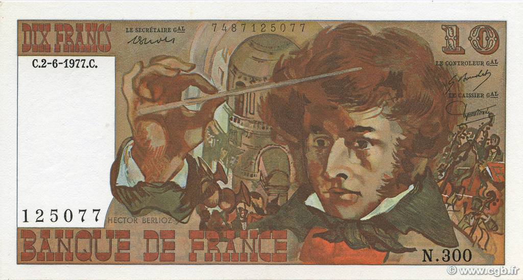 10 Francs BERLIOZ FRANCE  1977 F.63.22 AU
