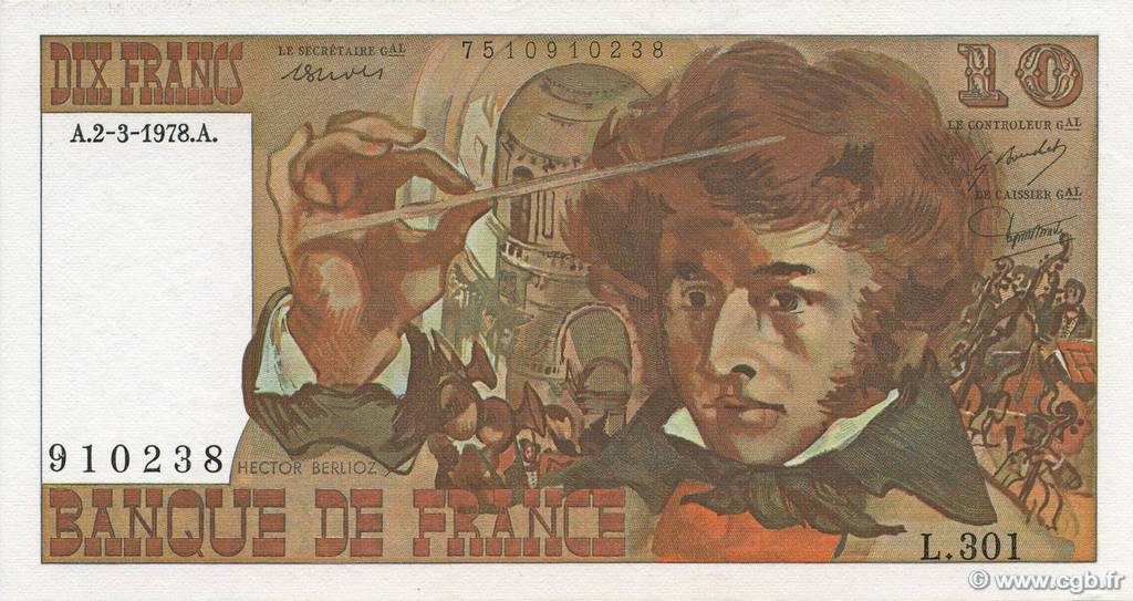 10 Francs BERLIOZ FRANCIA  1978 F.63.23 AU+