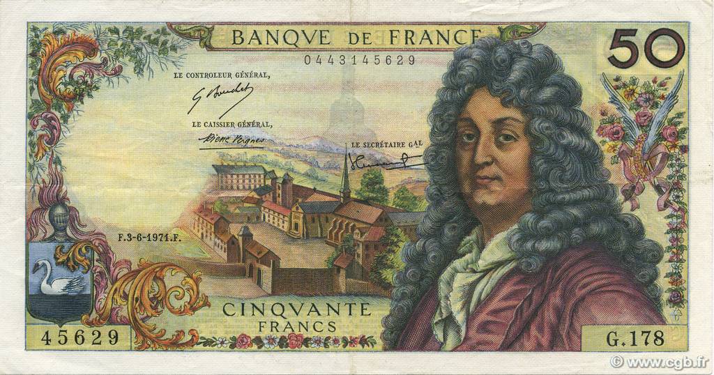 50 Francs RACINE FRANCIA  1971 F.64.18 EBC
