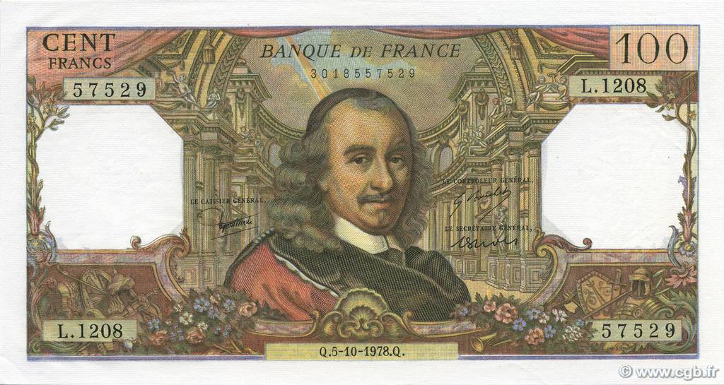 100 Francs CORNEILLE FRANCE  1978 F.65.63 AU+