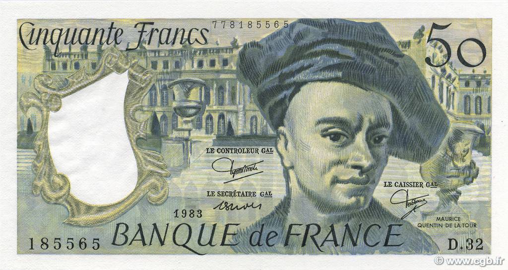 50 Francs QUENTIN DE LA TOUR FRANCIA  1983 F.67.09 SC+