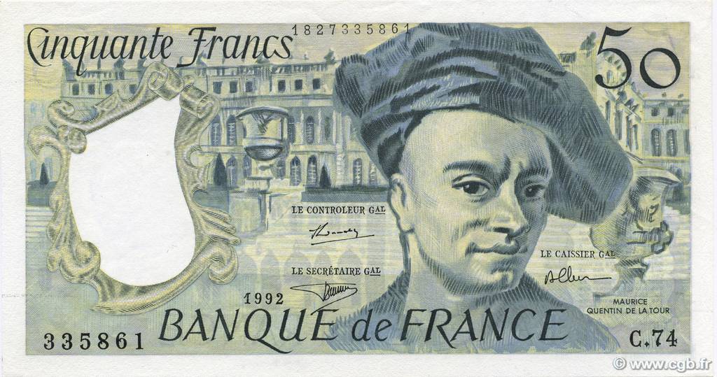 50 Francs QUENTIN DE LA TOUR FRANCE  1992 F.67.19c SPL+