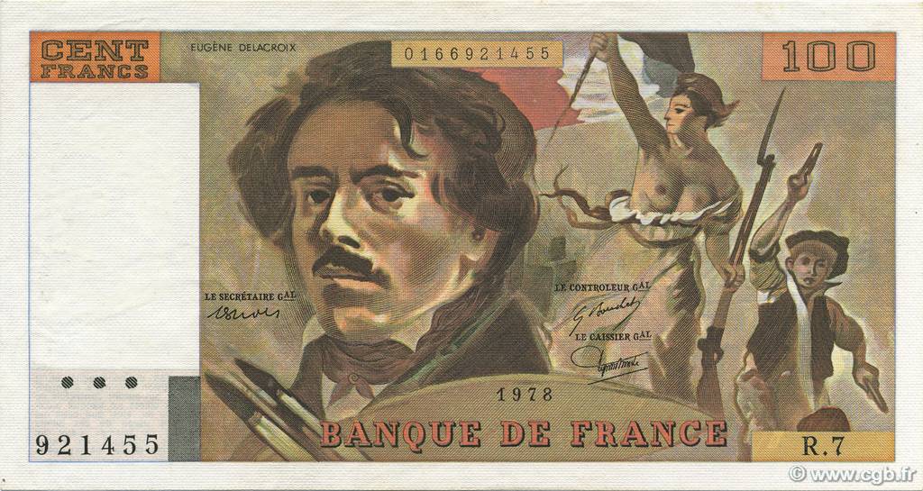 100 Francs DELACROIX modifié FRANCIA  1978 F.69.01d EBC a SC
