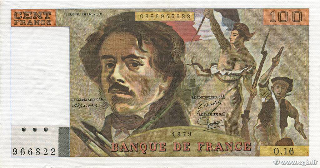 100 Francs DELACROIX modifié FRANCIA  1979 F.69.02c SPL