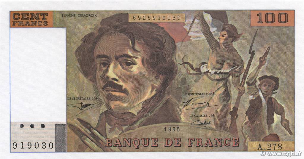 100 Francs DELACROIX 442-1 & 442-2 FRANCIA  1995 F.69ter.02b FDC