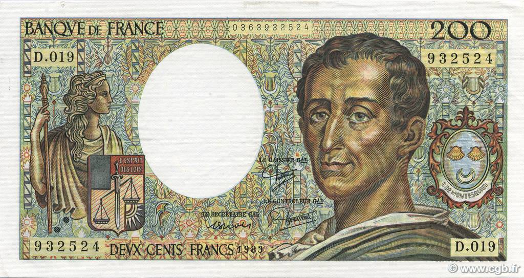 200 Francs MONTESQUIEU FRANCE  1983 F.70.03 XF+