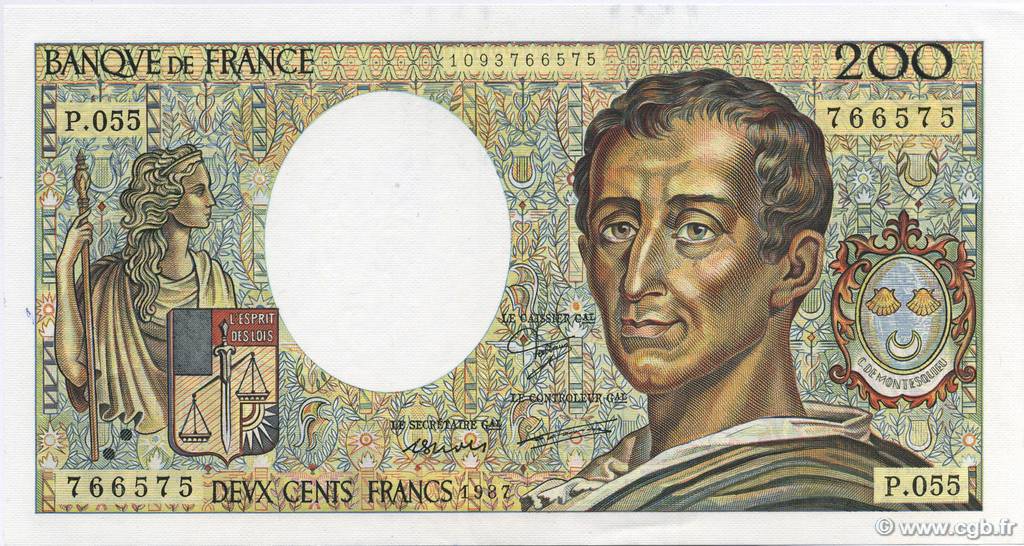 200 Francs MONTESQUIEU FRANKREICH  1987 F.70.07 fST+
