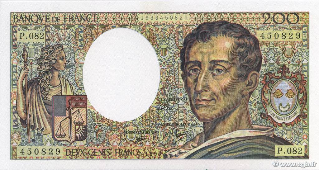 200 Francs MONTESQUIEU FRANCE  1990 F.70.10a UNC