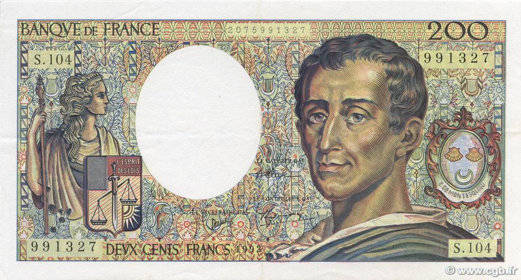 200 Francs MONTESQUIEU FRANCE  1992 F.70.12a XF+